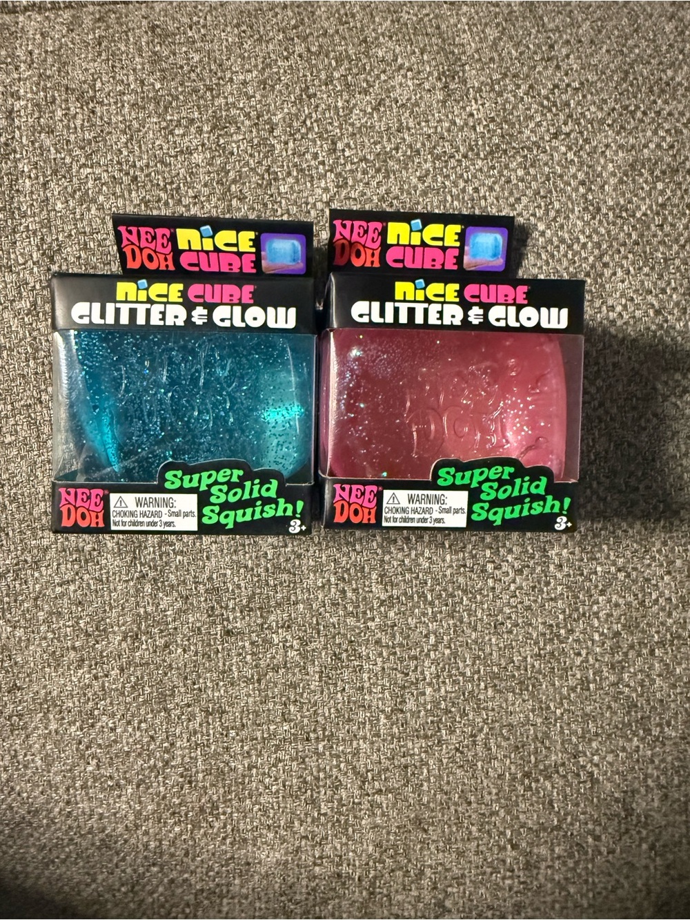 NeeDoh Nice Cube Glitter & Glow Squish Toy - Blue and Pink BUNDLE